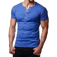 Men's Casual Henley Shirts Classic Button Cotton Short Sleeve T-Shirt Basic Solid Workout Lightweight Golf Tees Tops