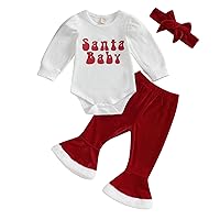 Baby Girl My 1st Christmas Outfits Letter Long Sleeve Romper Tops+Bell Bottom Pants+Headband 3 Pcs Clothes Set