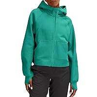 LASLULU Womens Full Zipper Hoodies Fleece Lined Collar Pullover Sweatshirts Long Sleeve Crop Tops Sweater Thumb Hole