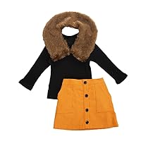 Toddler Baby Girl Skirt Outfit Long Sleeve Solid Color Knit T-Shirt Top ＋Mini Skirt Dress Fall Winter Clothes Set