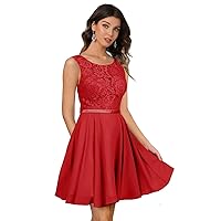 MllesReve Junior Homecoming Dresses Short Chiffon Lace Bodice Beaded Teens Prom Dresses with Pockets