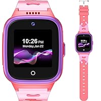 Kids Smartwatch with SIM Card - Ages 4-12 Years for Boys & Girls - GPS Tracking Locator SOS Alarm Remote Monitoring 2-Way Face to Face Call Voice & Video Camera Worldwide Coverage - Pink