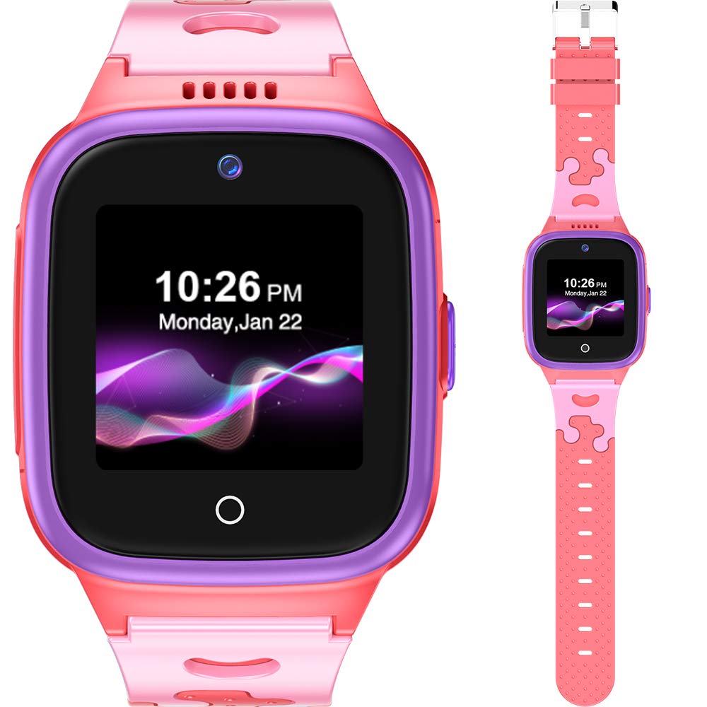 EmojiKidz Kids Smartwatch with SIM Card - Ages 4-12 Years for Boys & Girls - GPS Tracking Locator SOS Alarm Remote Monitoring 2-Way Face to Face Call Voice & Video Camera Worldwide Coverage - Pink