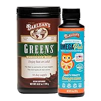 Barlean's Omega Pals Hooty Fruity Tangerine Fish Oil & Chocolate Silk Greens Powder Healthy Kids Bundle