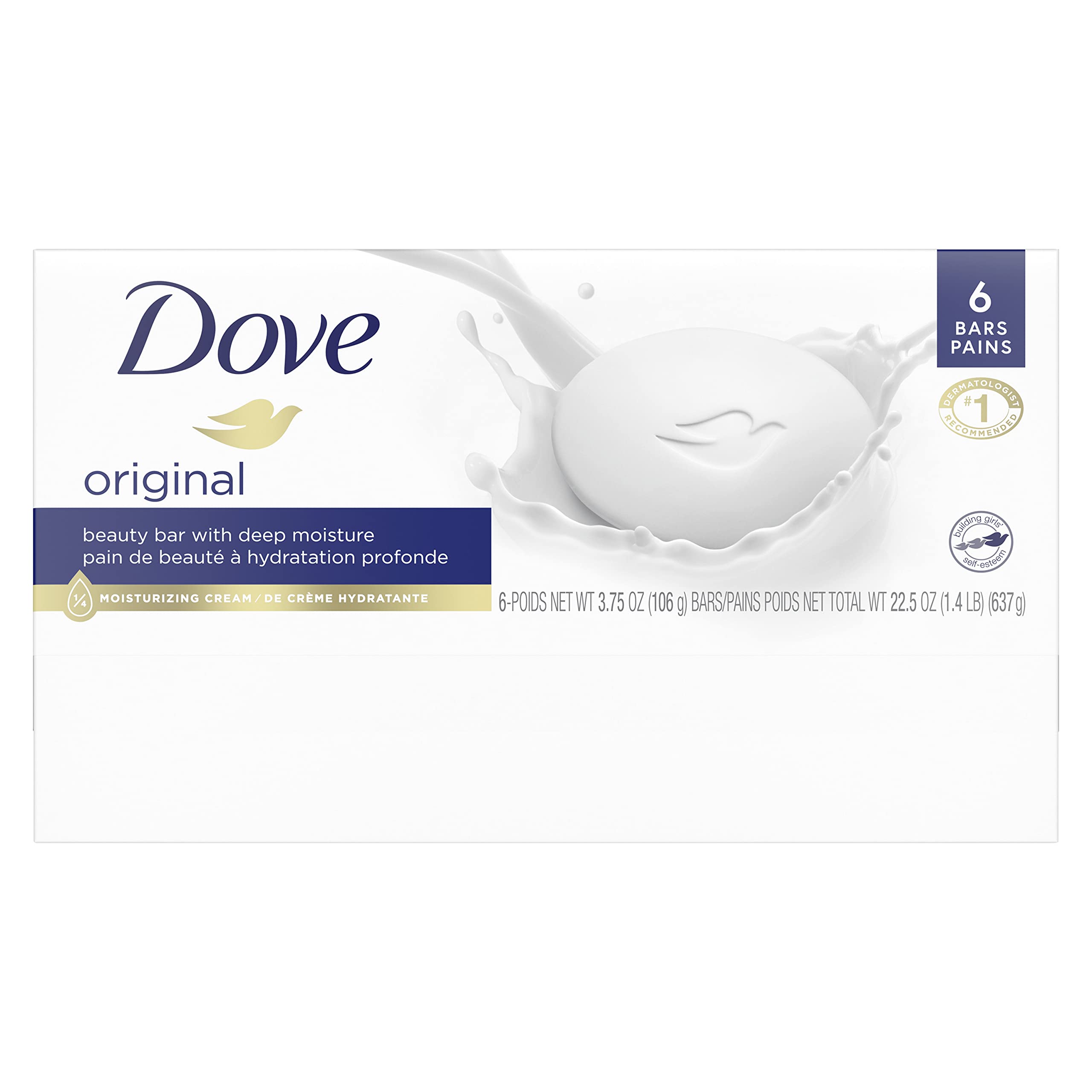 Dove Beauty Bar Gentle Skin Cleanser Moisturizing for Gentle Soft Skin Care Original Made With 1/4 Moisturizing Cream 3.75 oz, 6 Bars