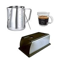 Espresso Station Upgrade - Barista Kit with Milk Steaming Pitcher 600ml 20oz + Latte Art Pen + Tamp Stand + Glass Measuring Cup with Spout and Handle