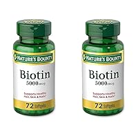 Nature's Bounty Biotin, Vitamin Supplement, Supports Metabolism for Energy and Healthy Hair, Skin, and Nails, 5000 mcg, 72 Softgels (Pack of 2)