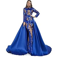 Detachable Train Sequined Mermaid Prom Evening Shower Party Dress Celebrity Pageant Gown