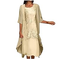 Womens Two-Piece Set Floral Embroidered Midi Dress with Chiffon Cardigan Sleeveless Plus Size Wedding Guest Dresses