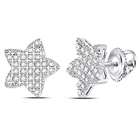 The Diamond Deal 10kt White Gold Mens Round Diamond Star Cluster Earrings 1/6 Cttw