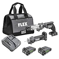 24V Brushless Cordless 2-Tool Combo Kit: Drywall Screw Gun with Magazine and Cut Out Tool with (2) 2.5Ah Lithium Batteries and 160W Fast Charger - FXM203-2A
