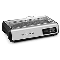 Indoor Smokeless Grill Techwood 1500W Electric Grill with Tempered Glass Lid & LED Smart Control Panel, 8-Level Control Korean BBQ Grill with Removable Grill Plate, Stainless Steel (Silver)