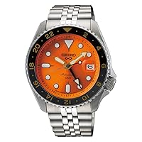 SEIKO SSK005 Men's 5 Sports Style GMT Model Automatic Mechanical Limited Edition Wristwatch, Made in Japan, Orange, Bracelet Type