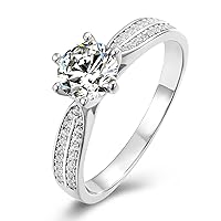 10k/14k/18k Solid Golid Wedding Enagement Rings Set, 1ct Moissanite Halo Promise Ring White Gold for Women