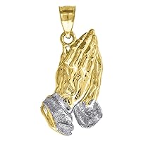 10k Two tone Gold Mens Praying Hands Religious Charm Pendant Necklace Jewelry for Men