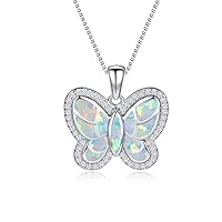 925 Sterling Silver with White Opal Butterfly Necklaces Dainty Butterfly Pendant with Cubic Zircon Opal Jewelry Gift for Her Girlfriend Mother Daughter BBF with Gift Box, Gold Plated, Opal