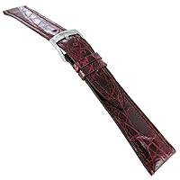 19mm Milano Italy Genuine Crocodile Flat Stitched Burgundy Watch Band