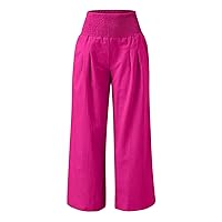 Womens Pants Size 14 Palazzo Pants for Women Smocked Elastic Waist Loose Comfy Casual Pants for Women Casual Plus