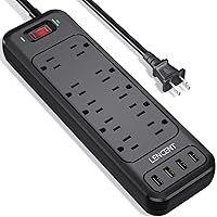 LENCENT 2 Prong Power Strip, Polarized 3 Prong to 2 Prong Outlet Adapter, 1700J Surge Protector, 6ft Extension Cord, 10 AC Outlets & 4 USB(5V 3.4A Max), Wall Mountable, Ideal for Non-Grounded Outlets
