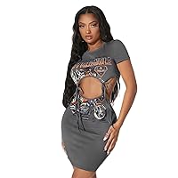 Women's Dresses Motorcycle & Letter Graphic Cut Out Knot Front Bodycon Dress Dress for Women