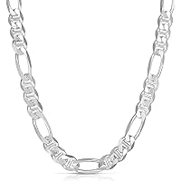 Savlano 925 Sterling Silver Italian Solid Figarucci Figaro Mariner Flat Link Chain Necklace For Men & Women - Made in Italy Comes Gift Box