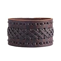 Jeilwiy Punk Leather Wristbands for Men Bracelets Handmade Wide Cuff Bangle Braided Jewelry Black Brown Adjustable - Teen Girls Boys Punk Father's Gifts