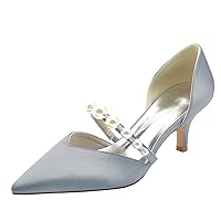 Womens Mary Jane Pearl Kitten Heels Slip On Wedding Shoes for Bride Party Sandals Satin 6CM