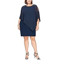 S.L. Fashions Women's Plus Size Short Sheath Beaded Overlay Capelet Dress