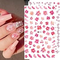 Flower Nail Art Stickers - 3D Cherry Blossoms Nail Decals Nail Art Supplies Spring Floral Leaves Cherry Blossom Self-Adhesive Decals Flower Transfer Foils Summer Sliders Manicure Decoration 7 Sheets