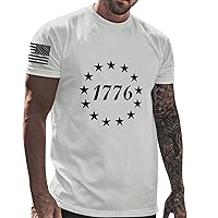 USA t Shirts for Men red American Flag Shirt Muscle Costume Shirt Men Short Sleeve Shirts Crewneck Tshirt Men Black