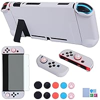 Dockable Case for Nintendo Switch - COMCOOL 3 in 1 Protective Cover Case for Nintendo Switch and Joy-Con Controller with Screen Protector and Thumb Grips - Stone