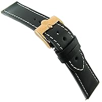 21mm Glam Rock Swiss Made Black White Stitched Genuine Leather Watch Band EZPINS