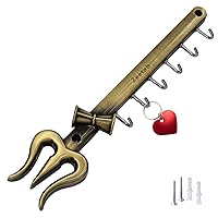 Shiva Trishul Key Holder with 6 Hook| Mahadev Brass Key Stand & Antique Trident Wall Mount Metal Hanger | Home Decor Gift (23x5cm)