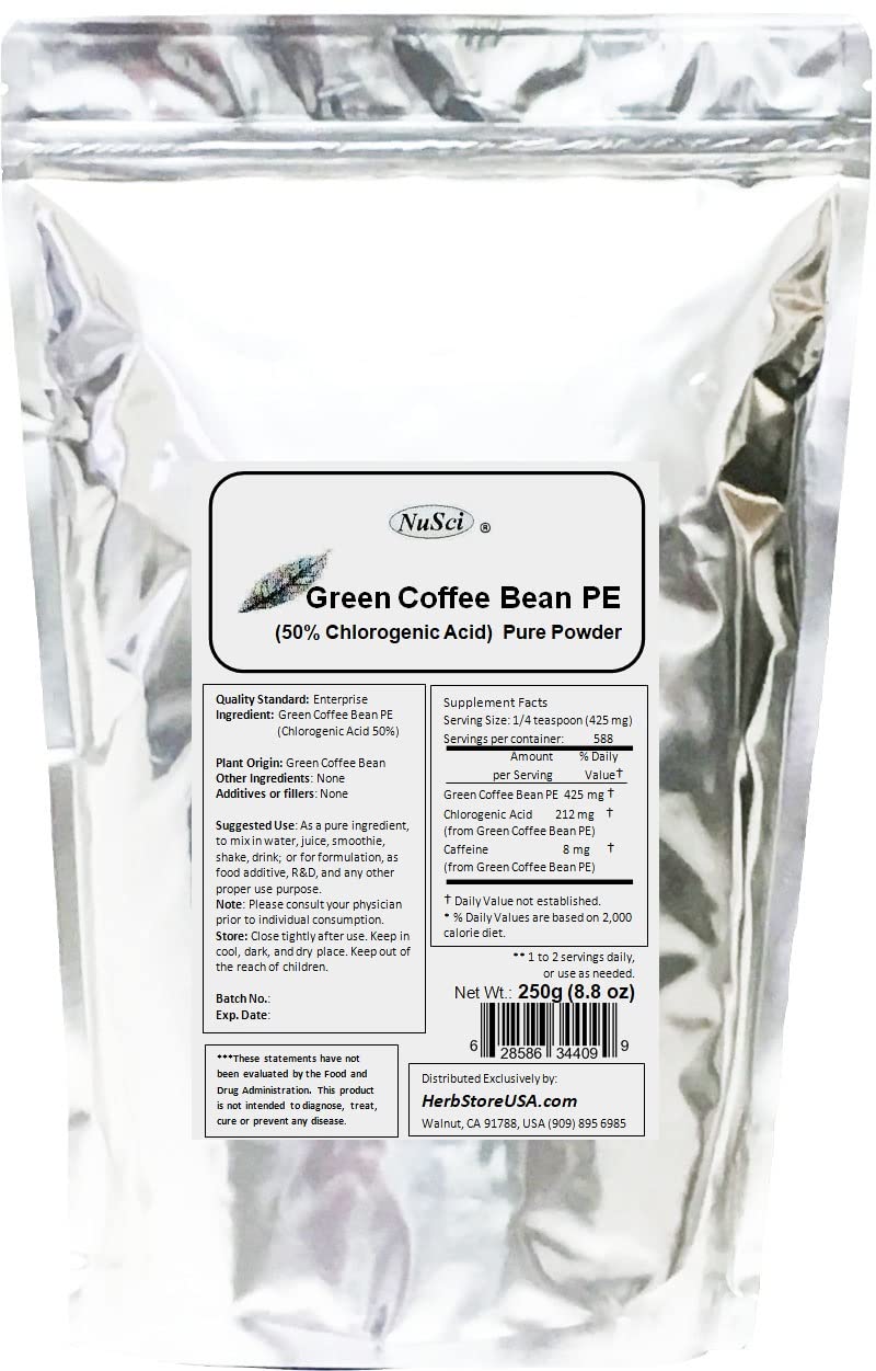 NuSci Green Coffee Bean Extract Powder, Standardized 50% Chlorogenic Acid (250 Grams (8.8 oz))