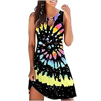 Womens Summer Hem Flowy Swing Dress Casual Sleeveless V Neck Beach Party Maxi Dress Trendy Floral Print Plus Size Sundress