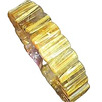 Natural Gold Rutilated Quartz Crystal Rectangle Beads Bracelet Bangle Wealthy 17x8mm AAAAA