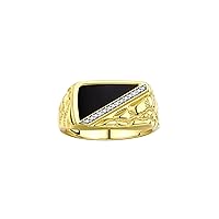 Rylos Men's Rings 14K Yellow Gold Ring With Diamonds and Black Onyx, Tiger Eye, Blue, Green, or Red Quartz Set in Designer Nugget Style - Unique Rings for Men, Sizes 8-13.