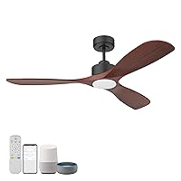 52” Wood Smart Ceiling Fans with Lights Remote,Quiet DC Motor,Outdoor Indoor Ceiling Fan,Voice Control via WIFI Alexa App,Dimmable,Modern Black Lighting& Ceiling Fan for Bedroom Patio Porch