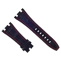 Ewatchparts 28MM LEATHER WATCH STRAP BAND COMPATIBLE WITH AP 42MM AUDEMARS PIGUET BLACK RED STITCHING