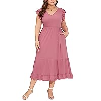 Plus Size Dresse for Curvy Women Summer Casual Boho Floral Maxi Dress with Pocket Wedding Guest Dresses