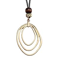 PU Leather Necklace Vintage Boho Style Multilayer Pendant Long Sweater Necklace Jewelry for Women Girl Men with Adjustable Leather Cord