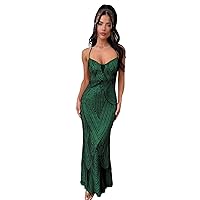 Spaghetti Straps Sequin Prom Dresses Long Mermaid Backless Evening Formal Gown for Women