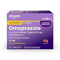 Amazon Basic Care 42 Ct. Omeprazole 20 mg Acid Reducer Tablets, Delayed-Release, Treats Heartburn, One Pill per Day