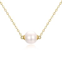 14K Solid Gold Pearl Necklace for Women, Delicate Cultured Freshwater Pearl Choker Pendant Necklace Love Jewelry Gift for Girls, Mom, Wife 16