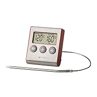Taylor Instant Read Wired Probe Digital Meat Food Grill BBQ Cooking Kitchen Thermometer with Timer Alarm, Red