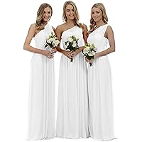 Women's Simple One Shoulder Chiffon Bridesmaid Dress, Wedding Evening Gown
