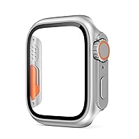 Change to Ultra for Apple Watch Case 45mm 41mm 44mm 40mm Glass Appearance Upgrade to 49mm PC Firm Cover iWatch 8 7 SE SE 2 6 5 4 (Color : Silver, Size : 45mm)