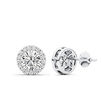 1/3 Carat Lab Grown Diamond and 2 Carat Moissanite Round Halo Stud Earrings for Women in 14k White or Yellow Gold (D-E, VS, cttw) Screw Back Earrings by GLAM AND GEMS
