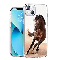 Aesthetic Wild Horse Pattern Clear Phone Case Compatible with iPhone 15,Trendy Design TPU Bumper Case Support Wireless Charging