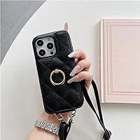 Crossbody PU Leather Wallet Card Phone Case for iPhone 13 12 Mini 15 14 11 Pro Max XS XR 8 7 Plus Ring Cover,Black,for iPhone 15 Pro